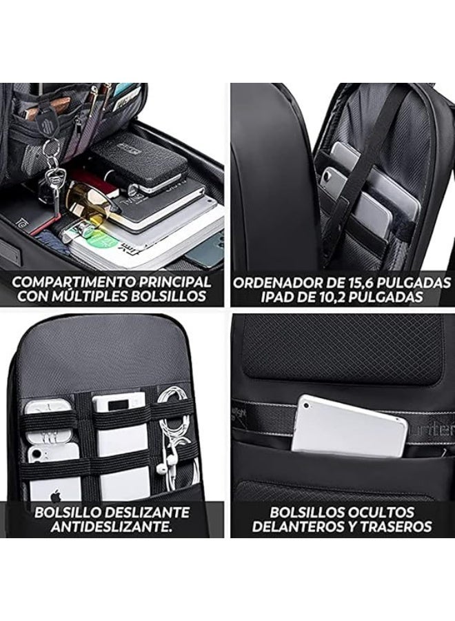 أركتيك هانتر حقيبة ظهر أركتيك هانتر المضادة للسرقة للرجال، مزودة بمنفذ USB مدمج ومقاومة للماء، مناسبة لأجهزة الكمبيوتر المحمول مقاس 15.6 بوصة، مع جيوب متعددة (أسود). - Image 2